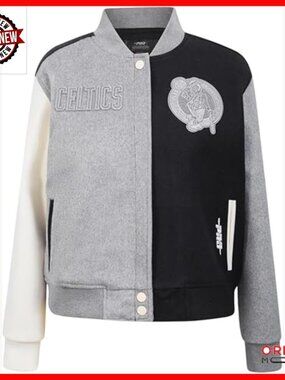 Wool Varsity Jacket with Embroidered NBA Team Logo Long Sleeve Casual